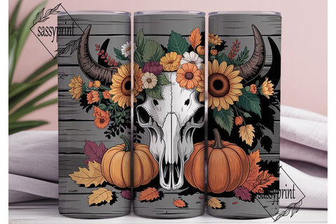 Rustic Bull Skull Autumn 20oz Tumbler Sublimation sassyprint 