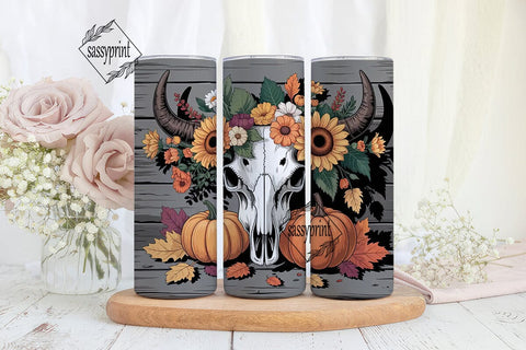 Rustic Bull Skull Autumn 20oz Tumbler Sublimation sassyprint 