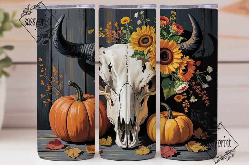 Rustic Bull Skull Autumn 20oz Tumbler Sublimation sassyprint 