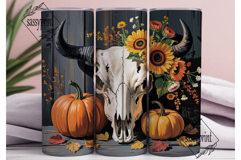 Rustic Bull Skull Autumn 20oz Tumbler Sublimation sassyprint 