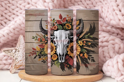 Rustic Bull Skull Fall 20oz Tumbler Wrap Sublimation DesignSVG 