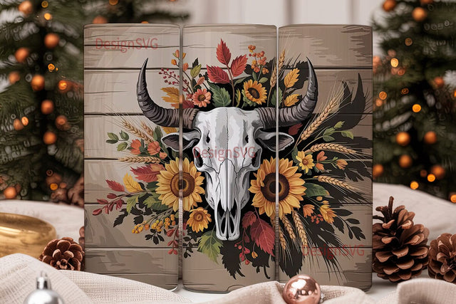 Rustic Bull Skull Fall 20oz Tumbler Wrap Sublimation DesignSVG 