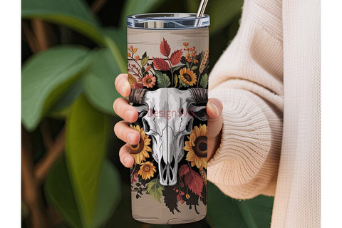 Rustic Bull Skull Fall 20oz Tumbler Wrap Sublimation DesignSVG 