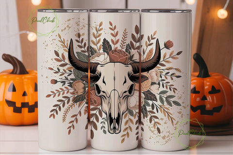Rustic Bull Skull Floral 20oz Tumbler Sublimation PixelChick 