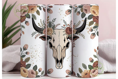Rustic Bull Skull Floral 20oz Tumbler Sublimation PixelChick 