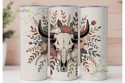 Rustic Bull Skull Floral 20oz Tumbler Sublimation PixelChick 
