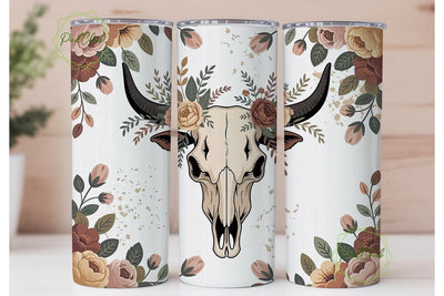 Rustic Bull Skull Floral 20oz Tumbler Sublimation PixelChick 