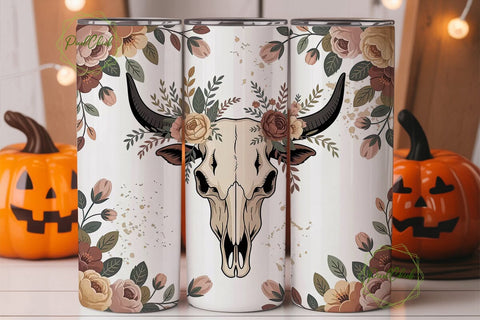 Rustic Bull Skull Floral 20oz Tumbler Sublimation PixelChick 