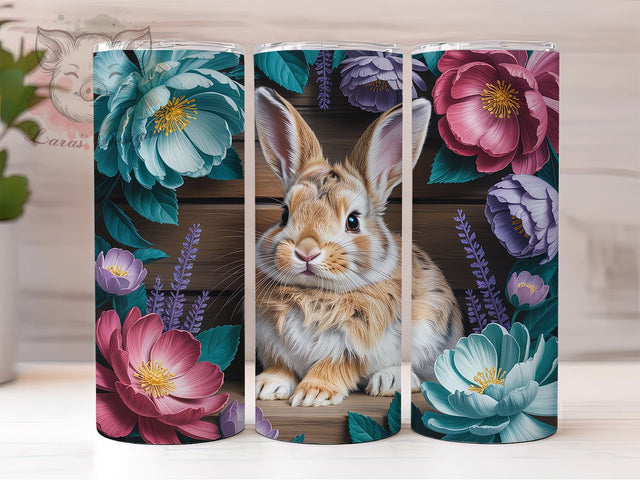 Rustic Bunny Floral 20oz Tumbler, Bunny Theme, Farmhouse Style, Baby Rabbit, 20oz Wrap, Sublimation Design, PNG File Sublimation Lara' s Designs 