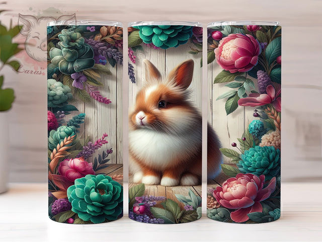 Rustic Bunny Floral 20oz Tumbler, Bunny Theme, Farmhouse Style, Baby Rabbit, 20oz Wrap, Sublimation Design, PNG File Sublimation Lara' s Designs 