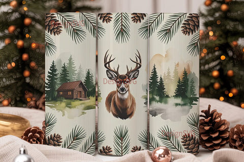 Rustic Cabin & Buck 20oz Tumbler Wrap Sublimation DesignSVG 