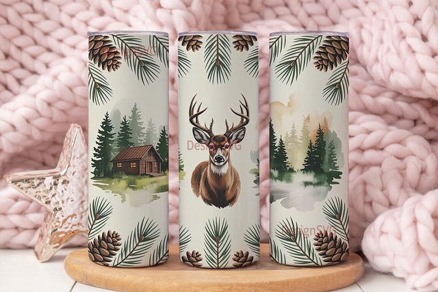 Rustic Cabin & Buck 20oz Tumbler Wrap Sublimation DesignSVG 