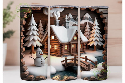 Rustic Cabin Snowman 20oz Tumbler Wrap Sublimation PixelChick 