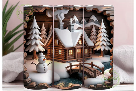 Rustic Cabin Snowman 20oz Tumbler Wrap Sublimation PixelChick 