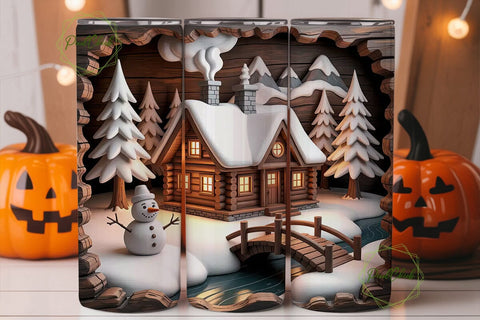 Rustic Cabin Snowman 20oz Tumbler Wrap Sublimation PixelChick 