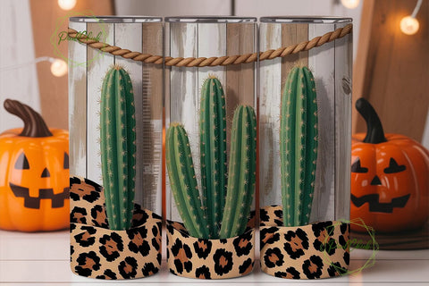 Rustic Cactus Leopard 20oz Tumbler Wrap Sublimation PixelChick 