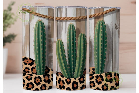 Rustic Cactus Leopard 20oz Tumbler Wrap Sublimation PixelChick 