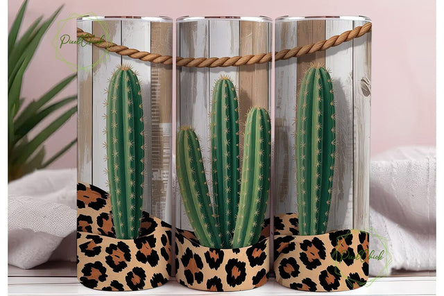 Rustic Cactus Leopard 20oz Tumbler Wrap Sublimation PixelChick 