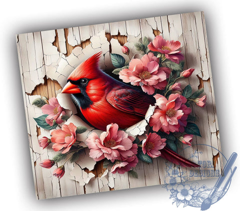 Rustic Cardinal Cracked Wall Tumbler Wrap, Cardinal Bird, Tumbler Wrap, Cracked Wall Design, Sublimation Design, Nature Art, Bird Lover Gift, Rustic Decor Sublimation ToriDesigns 