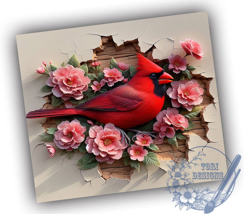 Rustic Cardinal Cracked Wall Tumbler Wrap, Cardinal Bird, Tumbler Wrap, Cracked Wall Design, Sublimation Design, Nature Art, Bird Lover Gift, Rustic Decor Sublimation ToriDesigns 
