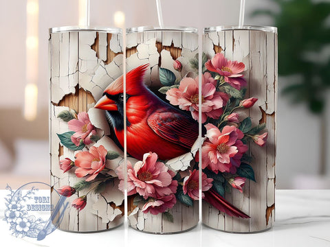 Rustic Cardinal Cracked Wall Tumbler Wrap, Cardinal Bird, Tumbler Wrap, Cracked Wall Design, Sublimation Design, Nature Art, Bird Lover Gift, Rustic Decor Sublimation ToriDesigns 
