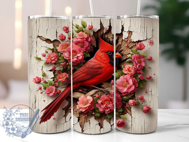 Rustic Cardinal Cracked Wall Tumbler Wrap, Cardinal Bird, Tumbler Wrap, Cracked Wall Design, Sublimation Design, Nature Art, Bird Lover Gift, Rustic Decor Sublimation ToriDesigns 