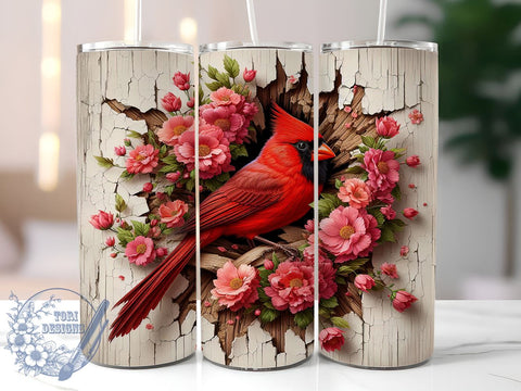 Rustic Cardinal Cracked Wall Tumbler Wrap, Cardinal Bird, Tumbler Wrap, Cracked Wall Design, Sublimation Design, Nature Art, Bird Lover Gift, Rustic Decor Sublimation ToriDesigns 