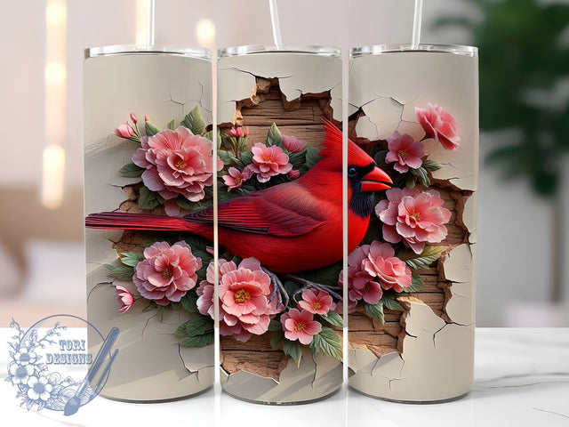 Rustic Cardinal Cracked Wall Tumbler Wrap, Cardinal Bird, Tumbler Wrap, Cracked Wall Design, Sublimation Design, Nature Art, Bird Lover Gift, Rustic Decor Sublimation ToriDesigns 