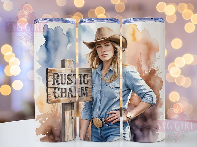 Rustic Charm Cowgirl 20oz Tumbler, Rustic Charm Quote, Western Cowgirl Wrap, Rustic Cowgirl Sublimation, 20oz Tumbler Wrap, Sublimation Design PNG, Country Western Gift Sublimation SvggirlplusArt 