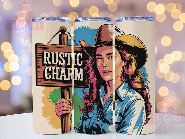 Rustic Charm Cowgirl 20oz Tumbler, Rustic Charm Quote, Western Cowgirl Wrap, Rustic Cowgirl Sublimation, 20oz Tumbler Wrap, Sublimation Design PNG, Country Western Gift Sublimation SvggirlplusArt 