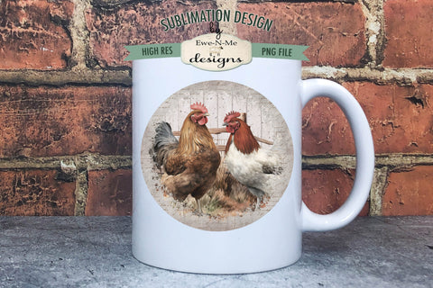 Rustic Chickens Round Sublimation Design Sublimation Ewe-N-Me Designs 