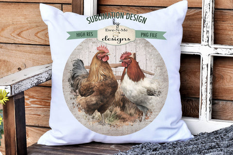 Rustic Chickens Round Sublimation Design Sublimation Ewe-N-Me Designs 