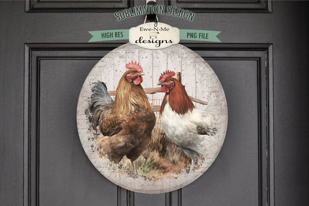Rustic Chickens Round Sublimation Design - So Fontsy