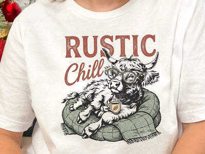 Rustic Chill Highland Cow PNG, Cozy Cow Sublimation Design SVG DesignDestine 