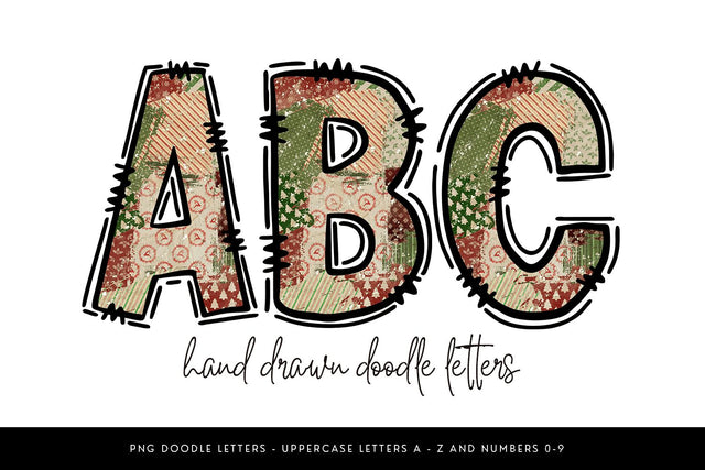 Rustic Christmas Alphabet PNG, Farmhouse Holiday Doodle Sublimation BijouBay 