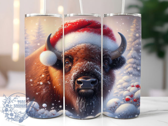 Rustic Christmas Buffalo Tumbler, Holiday Buffalo Design, Festive Bison Art, Winter Buffalo Graphic, Rustic Christmas Animal, 20oz Tumbler, Sublimation Design Sublimation ToriDesigns 