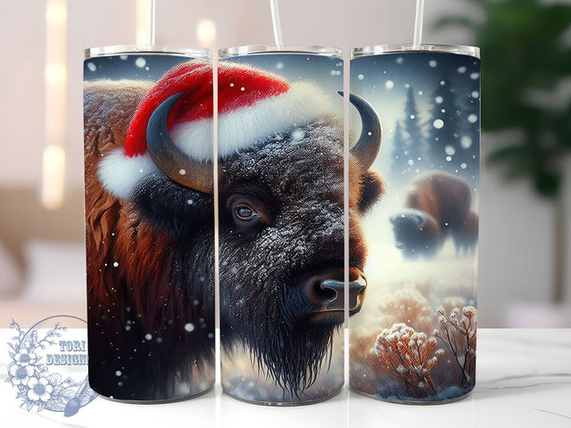 Rustic Christmas Buffalo Tumbler, Holiday Buffalo Design, Festive Bison Art, Winter Buffalo Graphic, Rustic Christmas Animal, 20oz Tumbler, Sublimation Design Sublimation ToriDesigns 