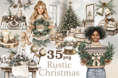 Rustic Christmas Clipart Bundle | Neutral Xmas PNG SVG GlamArtZhanna 