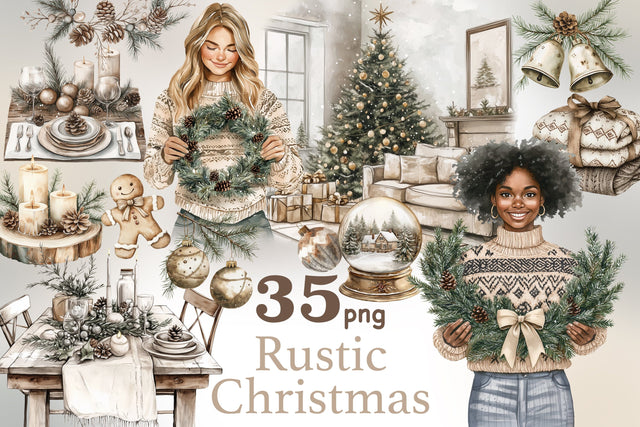 Rustic Christmas Clipart Bundle | Neutral Xmas PNG SVG GlamArtZhanna 