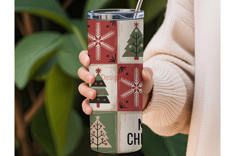 Rustic Christmas Patchwork 20oz Tumbler Sublimation DesignSVG 