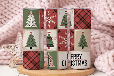 Rustic Christmas Patchwork 20oz Tumbler Sublimation DesignSVG 