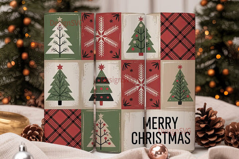 Rustic Christmas Patchwork 20oz Tumbler Sublimation DesignSVG 