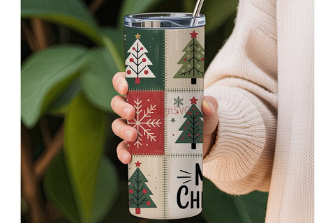 Rustic Christmas Patchwork 20oz Tumbler Sublimation DesignSVG 