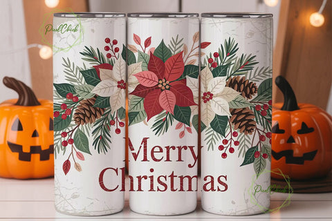 Rustic Christmas Poinsettia 20oz Tumbler Sublimation PixelChick 