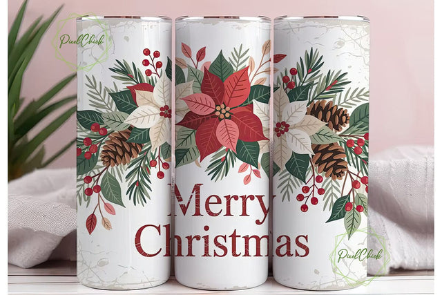 Rustic Christmas Poinsettia 20oz Tumbler Sublimation PixelChick 