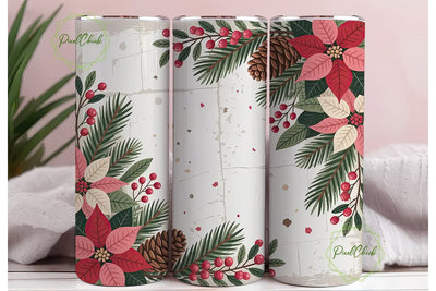 Rustic Christmas Poinsettia 20oz Tumbler Sublimation PixelChick 