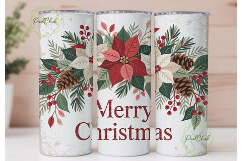 Rustic Christmas Poinsettia 20oz Tumbler Sublimation PixelChick 