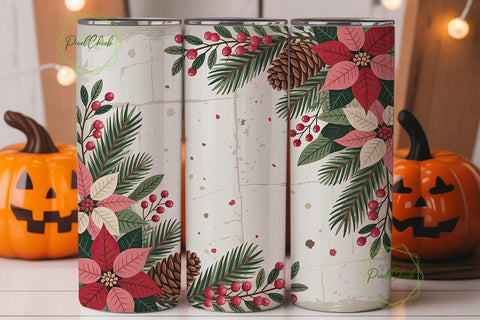 Rustic Christmas Poinsettia 20oz Tumbler Sublimation PixelChick 