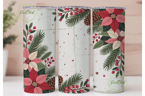 Rustic Christmas Poinsettia 20oz Tumbler Sublimation PixelChick 
