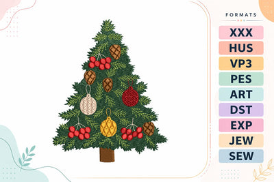 Rustic Christmas Tree with Ornaments and Berries Embroidery Design Embroidery/Applique DESIGNS sg embroidery 
